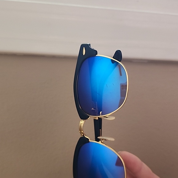 Ray-ban Clubmaster Folding Blue Mirrored Lenses Gold - Picture 3 of 11